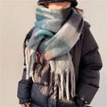 Checked Winter Scarf with Fringes – Oversized Blanket Scarf