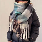Checked Winter Scarf with Fringes – Oversized Blanket Scarf