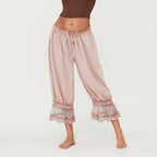 Lace-Patchwork Cropped Bloomers with Drawstring Waist