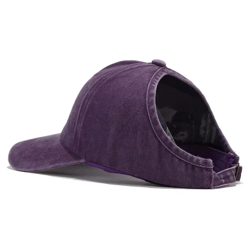 Washed Baseball Cap with Ponytail Opening