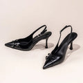 Black Pointed Stiletto Court Shoe – Buckle Strap Heel | Meave & Ivy
