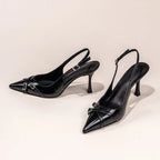 Black Pointed Stiletto Court Shoe – Buckle Strap Heel | Meave & Ivy