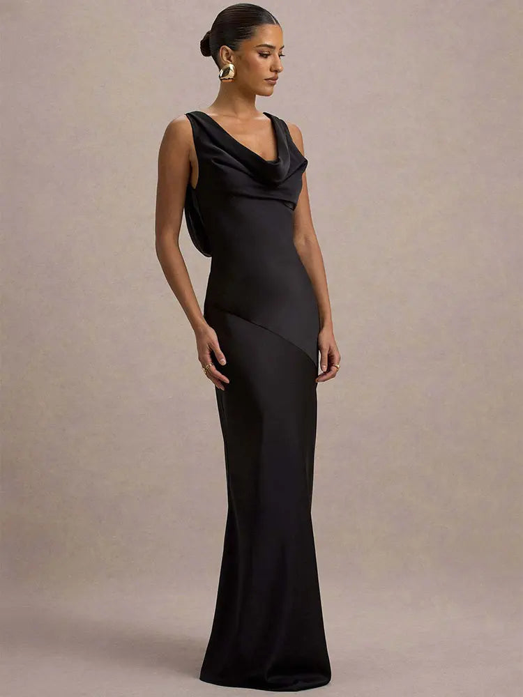 Satin Sleeveless Bodycon Maxi Dress – Elegant Evening Gown | Meave & Ivy