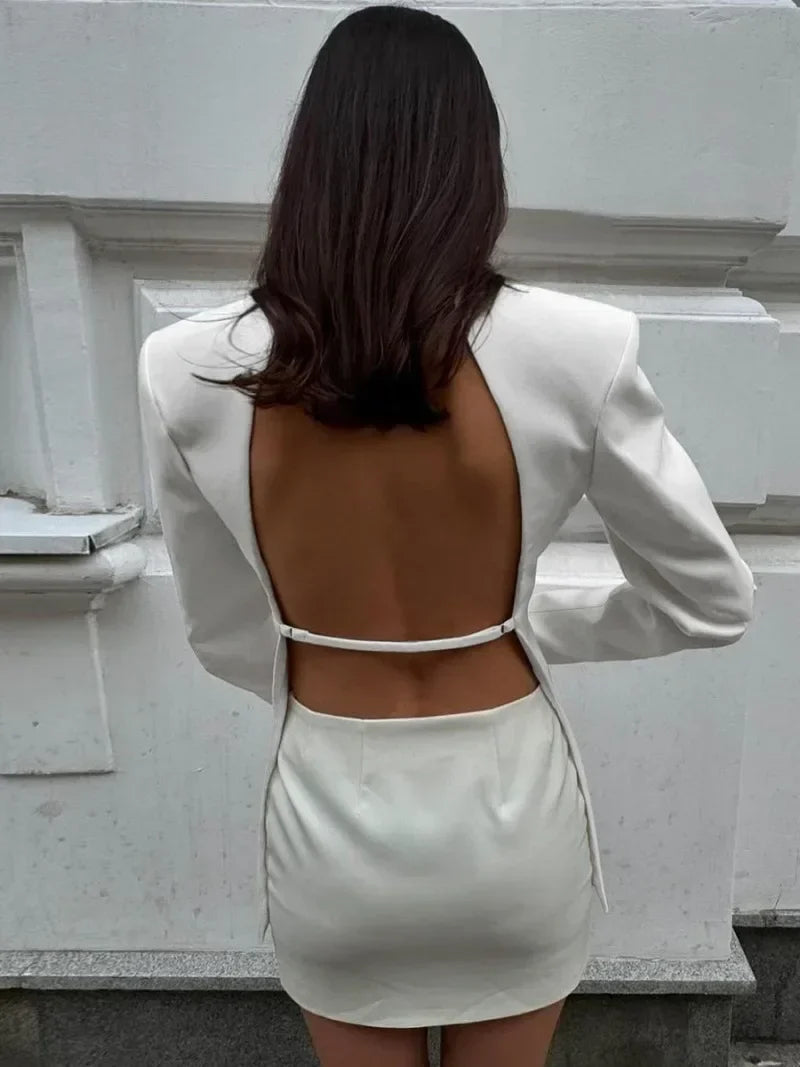 Monochrome Backless Blazer Coat – Sculpted Statement Tailoring | Meave & Ivy