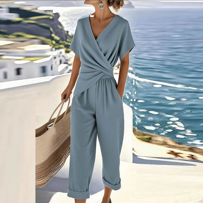 Wrap V-Neck Twist-Waist Cropped Jumpsuit