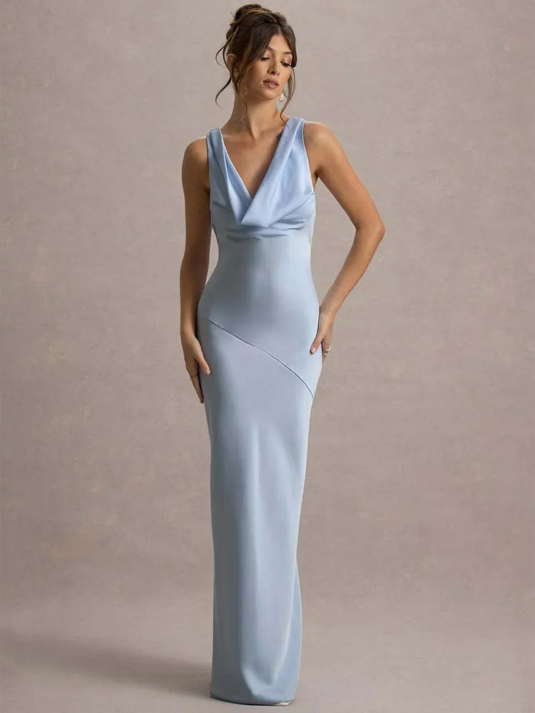 Satin Sleeveless Bodycon Maxi Dress – Elegant Evening Gown | Meave & Ivy