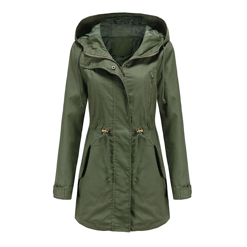 Women's Lightweight Hooded Parka Jacket with Adjustable Drawstring Waist