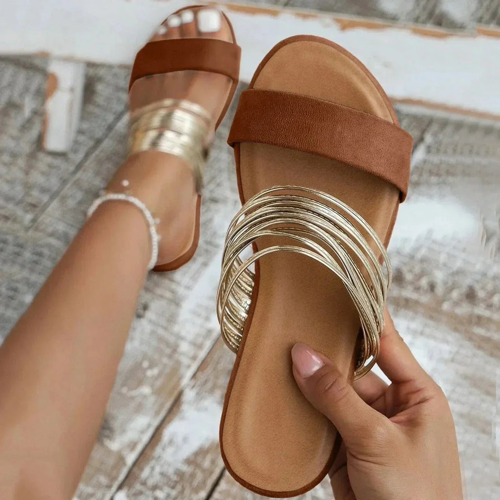 Metallic Strap Orthopedic Slide Sandals