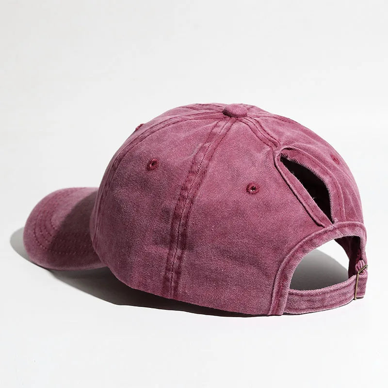 Washed Baseball Cap with Ponytail Opening