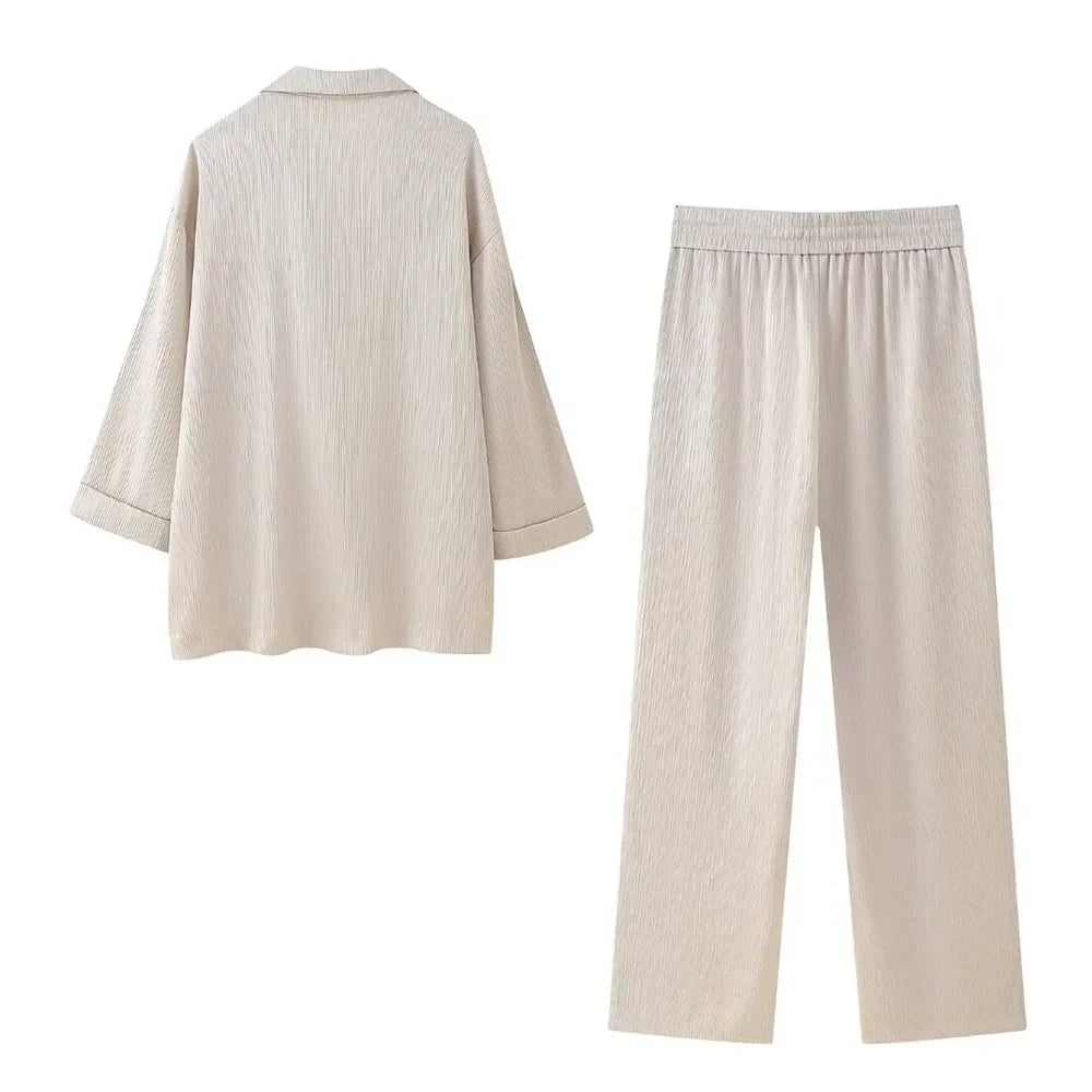 Women's Double-Breasted Blazer and Wide-Leg Trousers Set