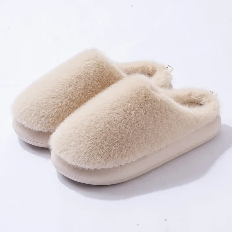 Women's Soft Plush Faux Fur Slippers with Thick Cushioned Sole and Closed