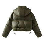 Women's Thick Quilted Cropped Puffer Jacket with Detachable Hood and High