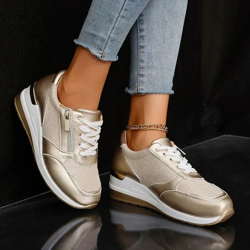 Women's Platform Trainers – Lightweight Everyday Comfort in Gold or Silver