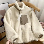Teddy Coat with High Collar & Zip Pocket – Minimalist Warm Teddy Jacket