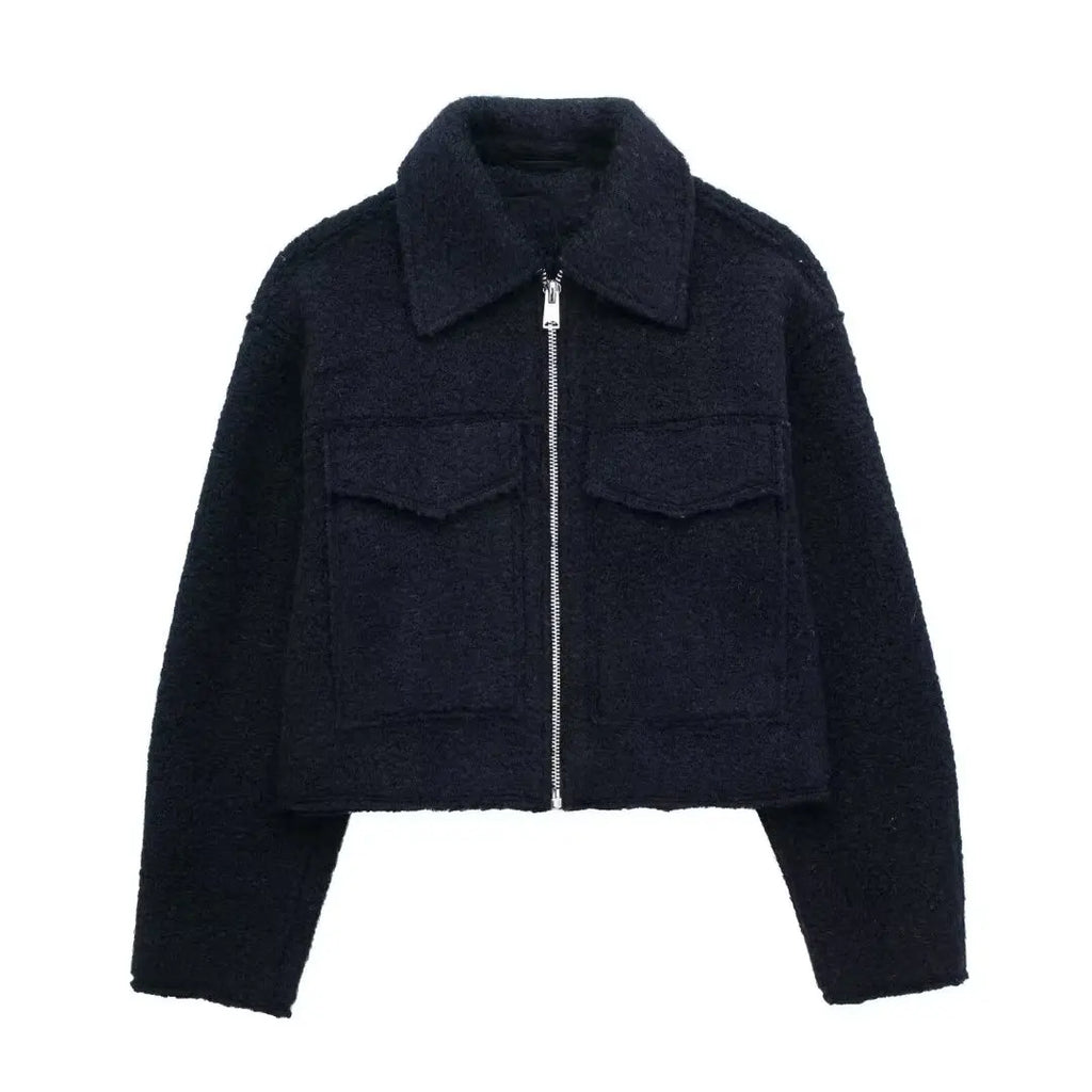 Grey Fleece Cropped Jacket – Effortless Lapel Outerwear | Meave & Ivy