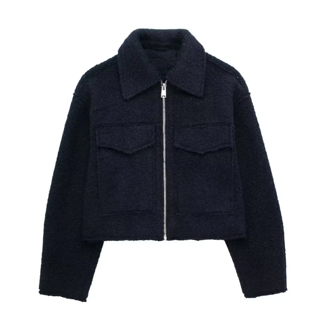 Grey Fleece Cropped Jacket – Effortless Lapel Outerwear | Meave & Ivy