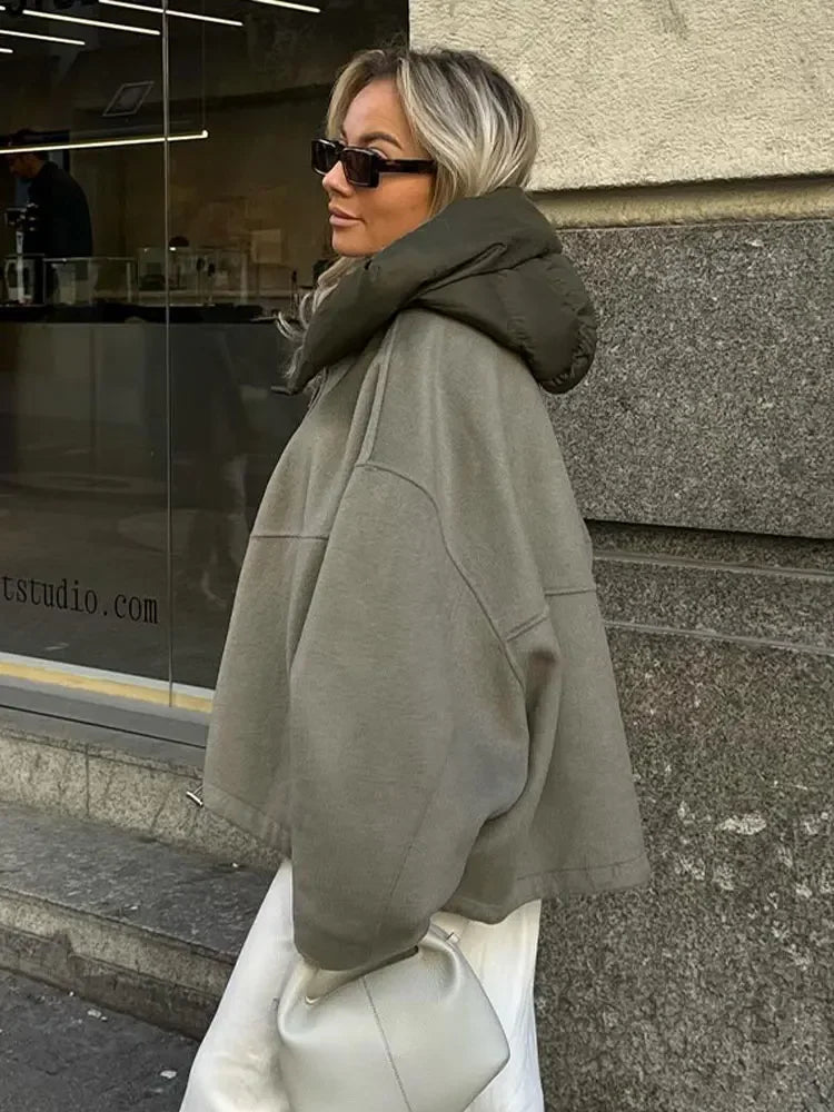 Women's Oversized Cropped Jacket – Lightweight Insulated Zip-Up Coat