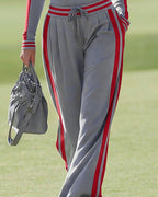 Women's Collared Long-Sleeve Polo Top and Drawstring Wide-Leg Trousers Set