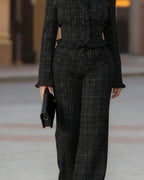 Women's Ruffle-Trim Button-Front Tailored Jacket and High-Waisted Wide-Leg