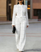 Women's Ruffle-Trim Button-Front Tailored Jacket and High-Waisted Wide-Leg