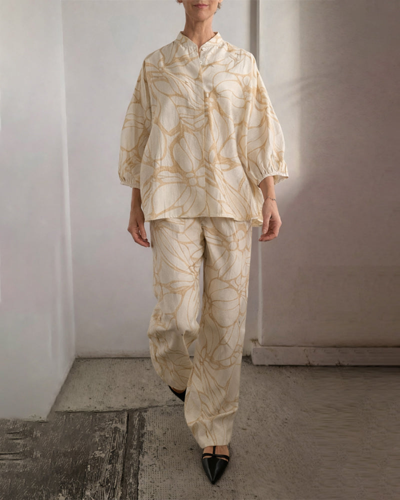 Women's Printed linen-look Blend Two-Piece Summer Set