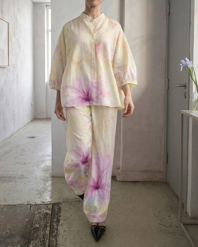 Women's Printed linen-look Blend Two-Piece Summer Set