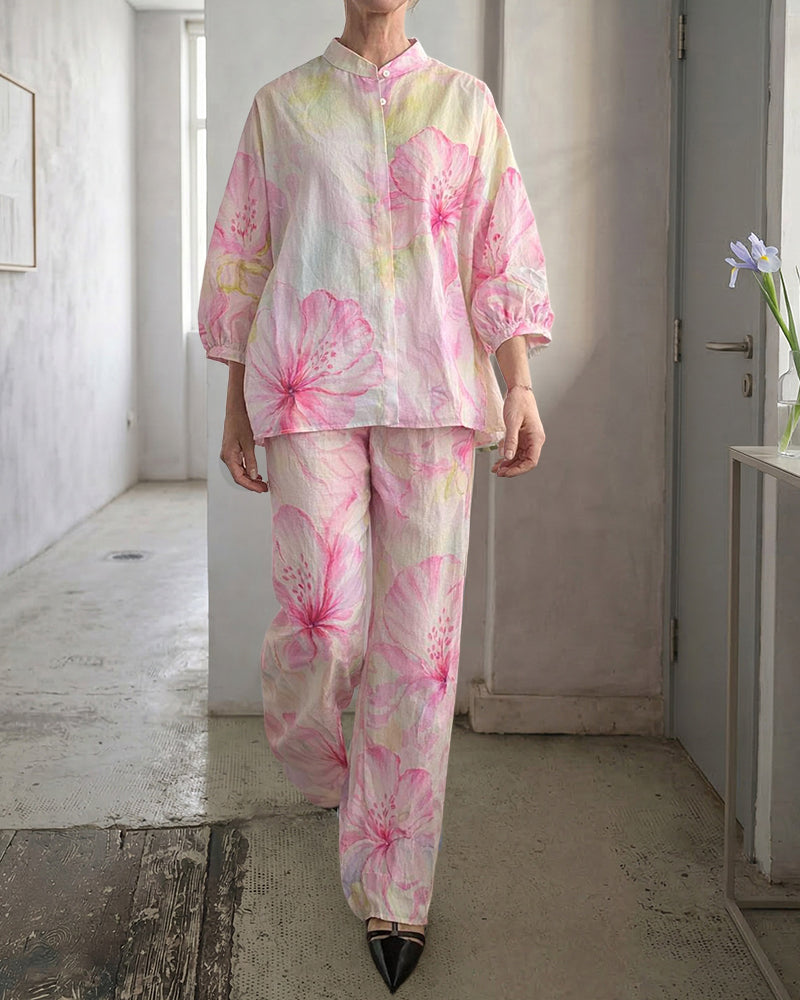 Women's Printed linen-look Blend Two-Piece Summer Set