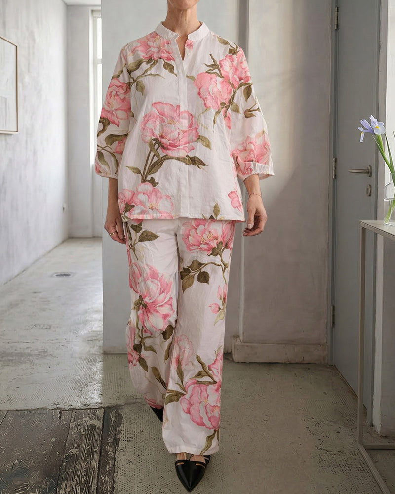 Women's Printed linen-look Blend Two-Piece Summer Set