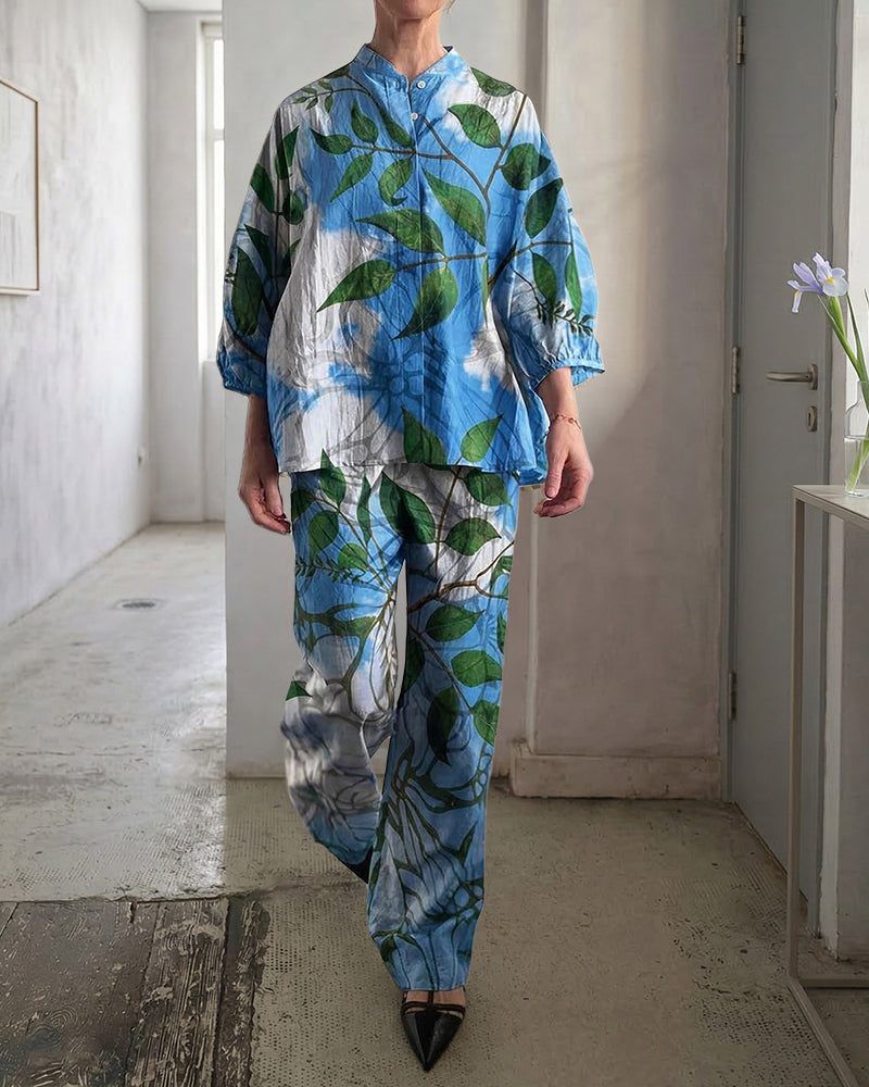 Women's Printed linen-look Blend Two-Piece Summer Set