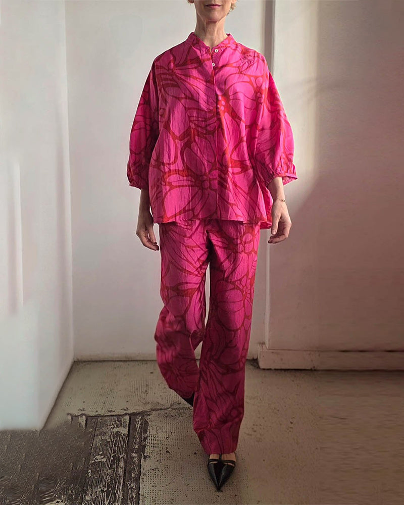 Women's Printed linen-look Blend Two-Piece Summer Set