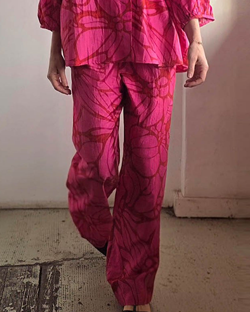 Women's Printed linen-look Blend Two-Piece Summer Set