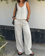 Women's Cotton Two-Piece Summer Set – Sleeveless Zip Front Top and Relaxed