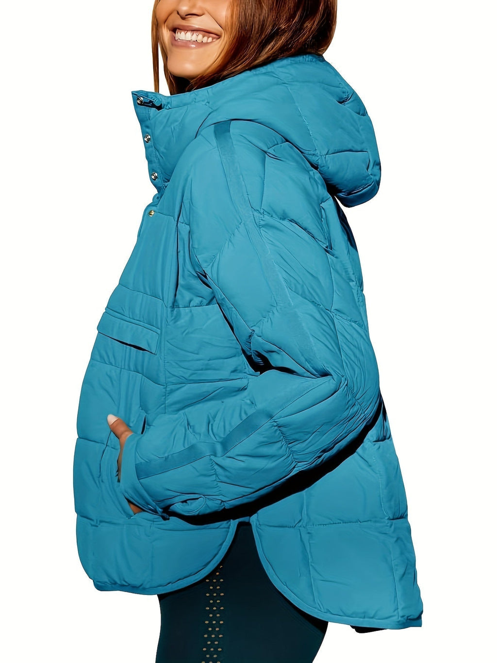 Hooded Padded Jacket with Half-Zip and Buttons