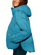 Hooded Padded Jacket with Half-Zip and Buttons