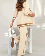 Women's Tailored Blazer and Wide Leg Trouser Suit with Contrast Trim