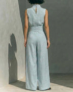 Women's Sleeveless High Neck Top and Wide Leg Trouser Set