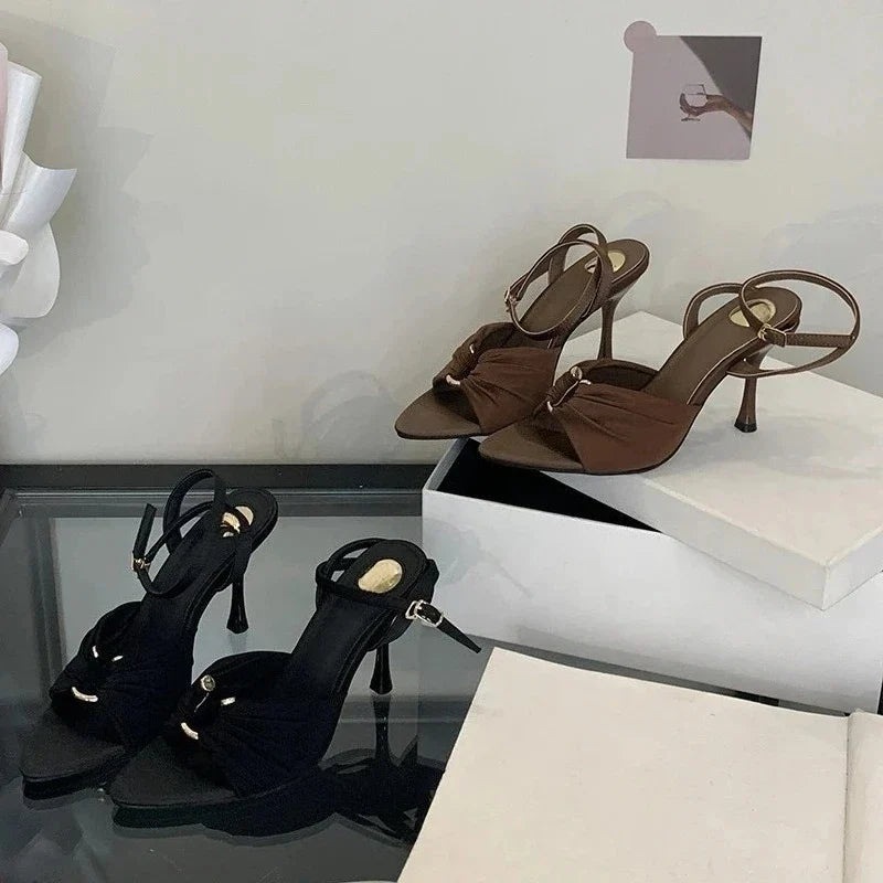 Pleated Buckle Mule Heels – Sculptural Evening Sandal | Meave & Ivy