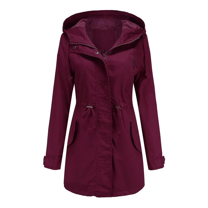 Women's Lightweight Hooded Parka Jacket with Adjustable Drawstring Waist