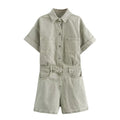Denim Utility Playsuit with Chest Pockets – Women's Short Boilersuit