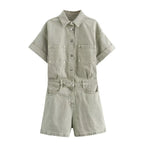 Denim Utility Playsuit with Chest Pockets – Women's Short Boilersuit