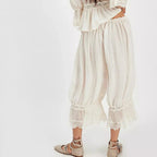 Lace-Patchwork Cropped Bloomers with Drawstring Waist