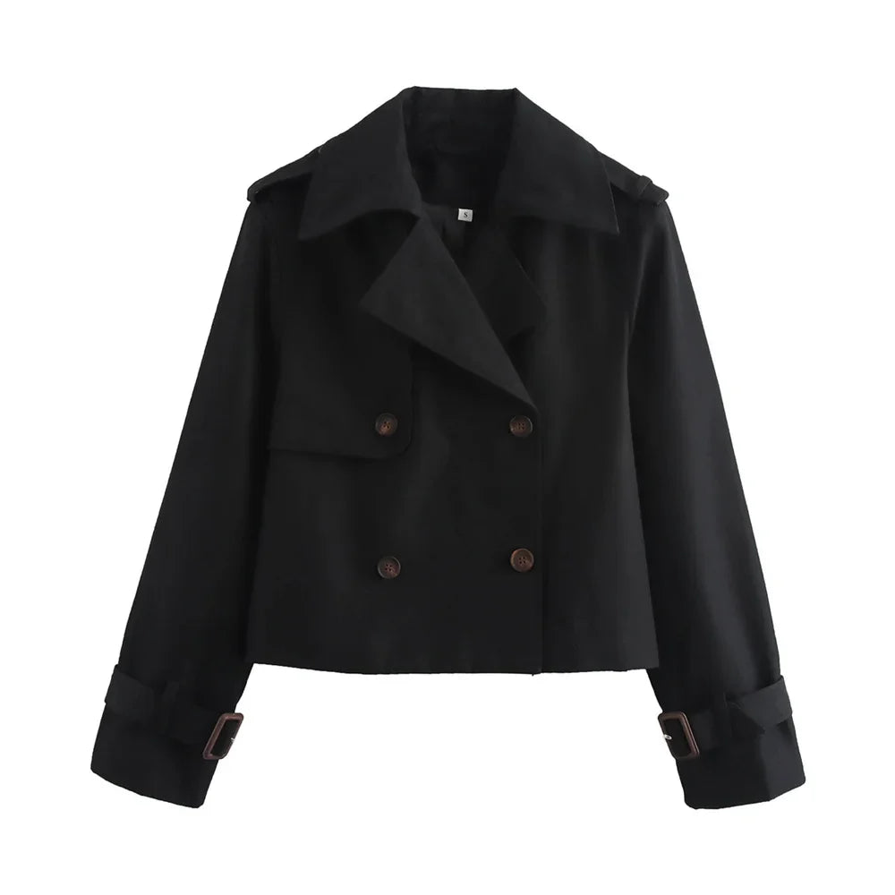 Khaki Cropped Trench Coat – Vintage-Inspired Statement Jacket | Meave & Ivy