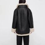 Women's Faux Leather Shearling-Style Winter Jacket with Oversized Collar