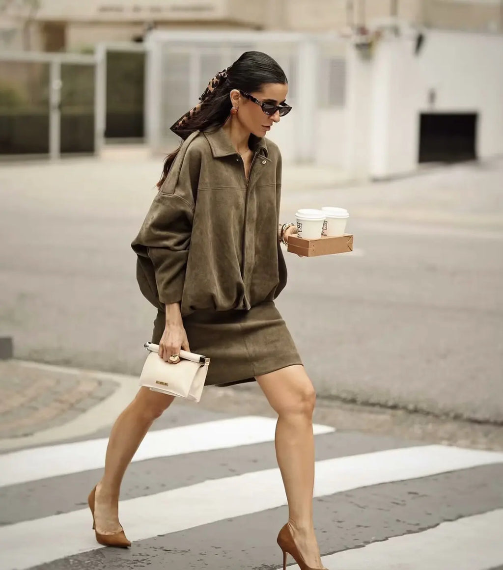 Cropped Suede Look Jacket with Shoulder Epaulettes – Women's Utility Jacket
