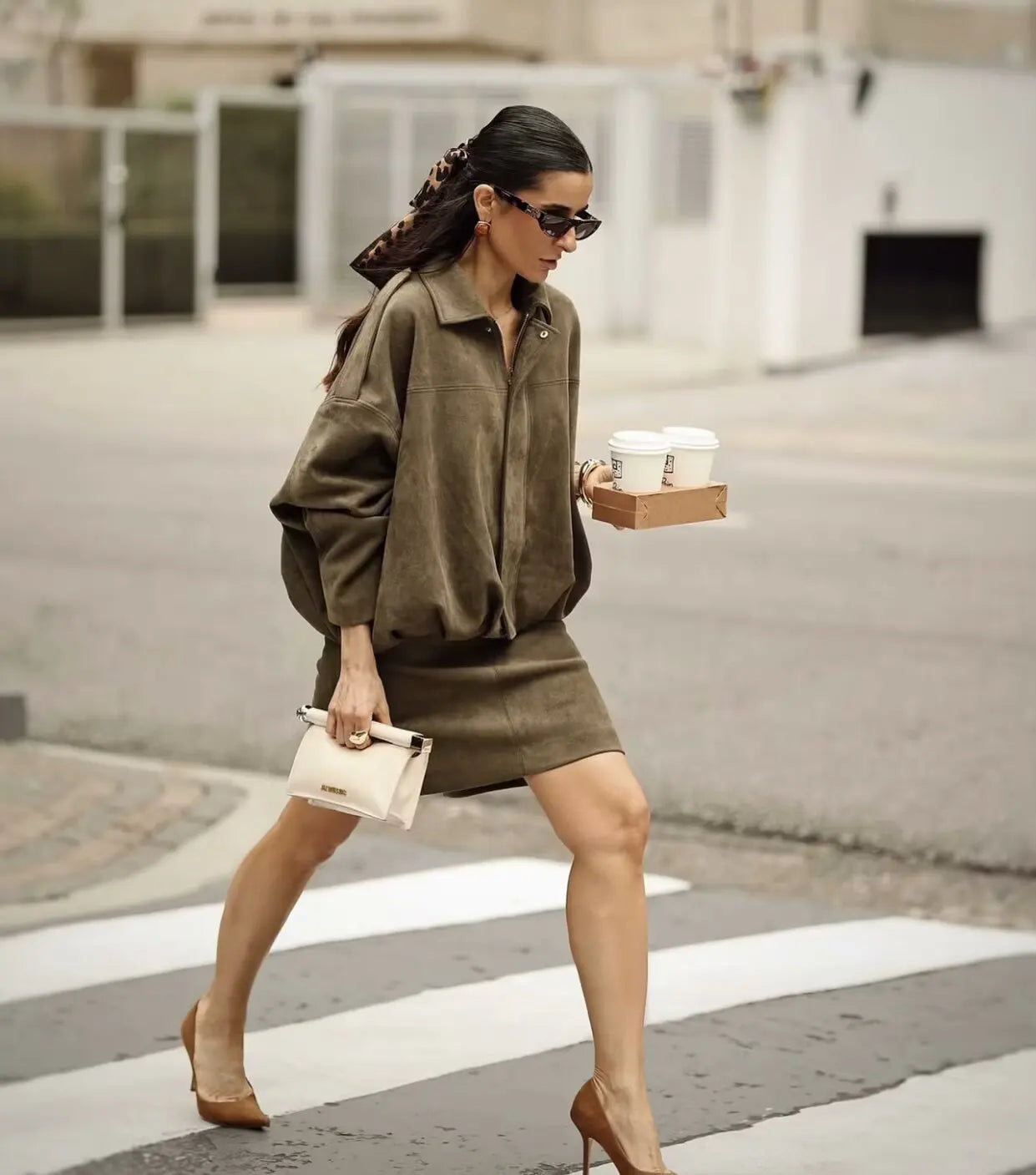 Cropped Suede Look Jacket with Shoulder Epaulettes – Women's Utility Jacket