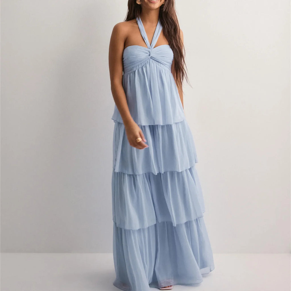 Strapless Summer Dress with Layered Skirt & Adjustable Bow – Chiffon Look Sundress