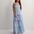 Strapless Summer Dress with Layered Skirt & Adjustable Bow – Chiffon Look Sundress