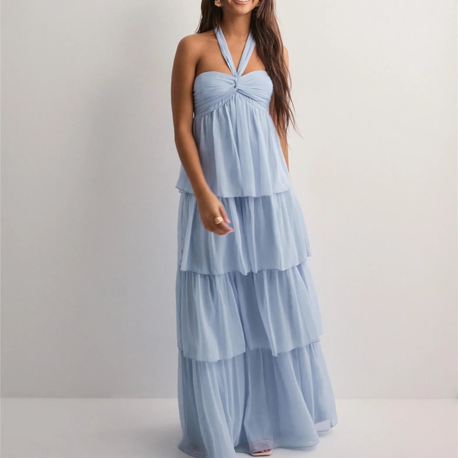 Strapless Summer Dress with Layered Skirt & Adjustable Bow – Chiffon Look Sundress