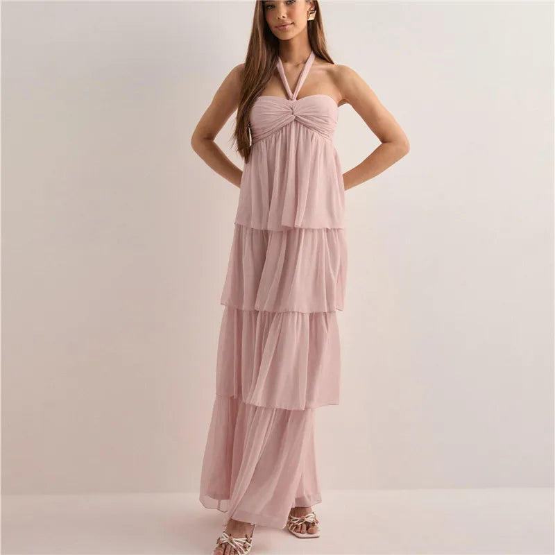 Strapless Summer Dress with Layered Skirt & Adjustable Bow – Chiffon Look Sundress