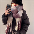 Checked Winter Scarf with Fringes – Oversized Blanket Scarf